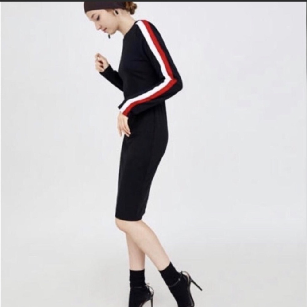 Zara Midi Dress With Blue-White Stripes On Arm